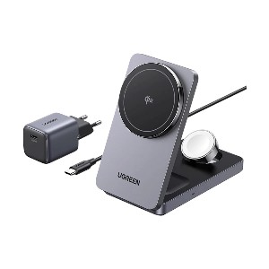 Ugreen MagFlow W707 25W Qi2 3-in-1 Grey Magnetic Wireless Charger with Stand