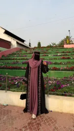 Embroidery Koti Borka with Side-Embroidered Long Hijab