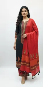 Hand Block Print Voile Unstitched Three Piece for Summer