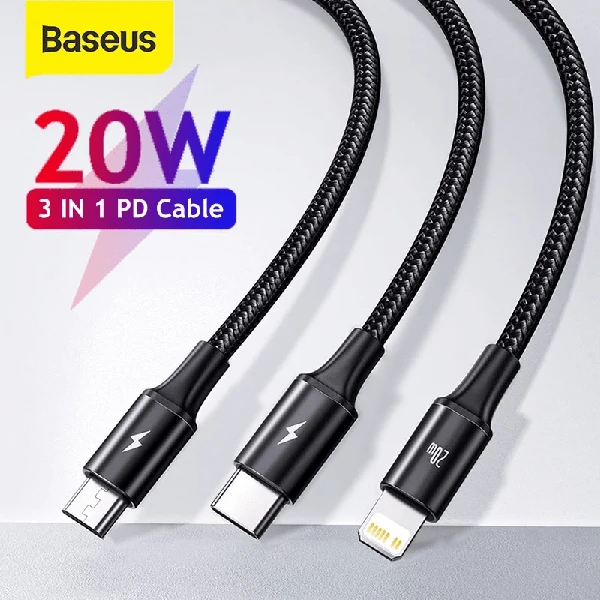 Baseus PD 20W দ্রুত সিরিজ 3-ইন-1 দ্রুত চার্জিং ডেটা কেবল টাইপ-সি থেকে M+L+C