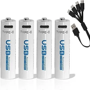 AiVR USB রিচার্জেবল ব্যাটারি 4 পিস, AA, 2550mAh