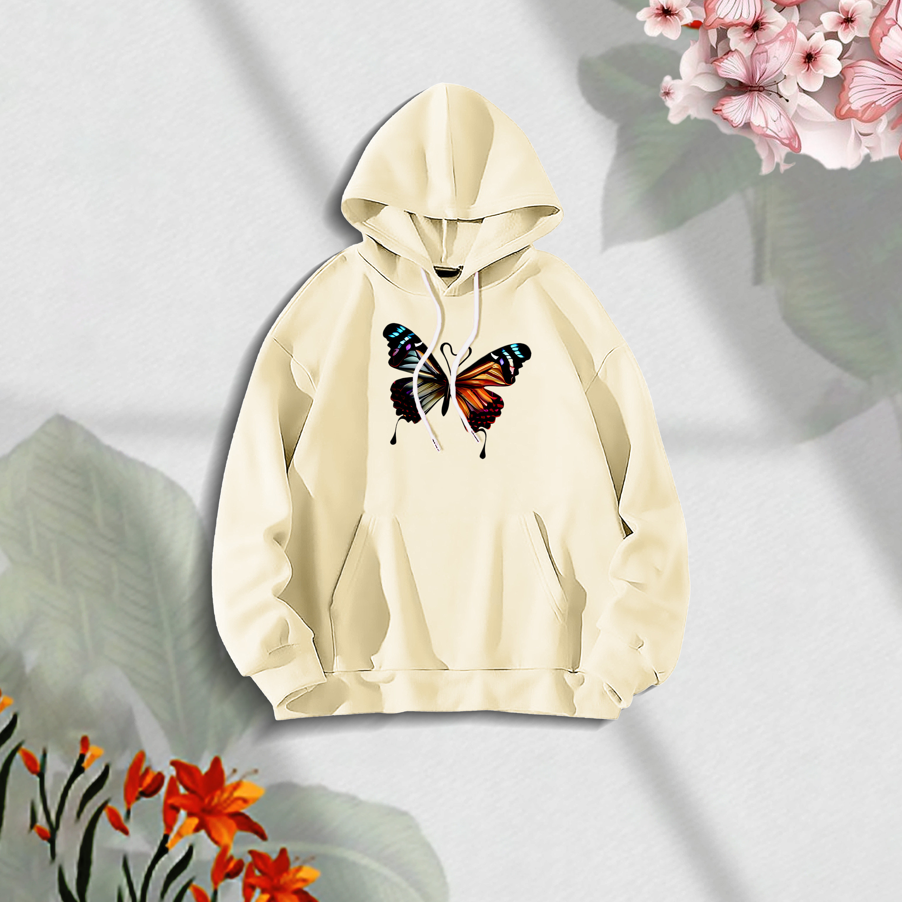 Butterflies লেডিস উইন্টার হুডি – অফ হোয়াইট