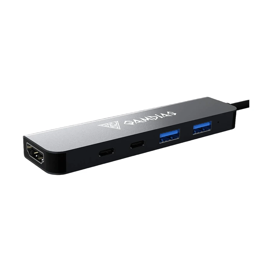 GAMDIAS MERCURY M1-500 USB-C to HDMI, Dual USB & Dual Type-C Hub Gray