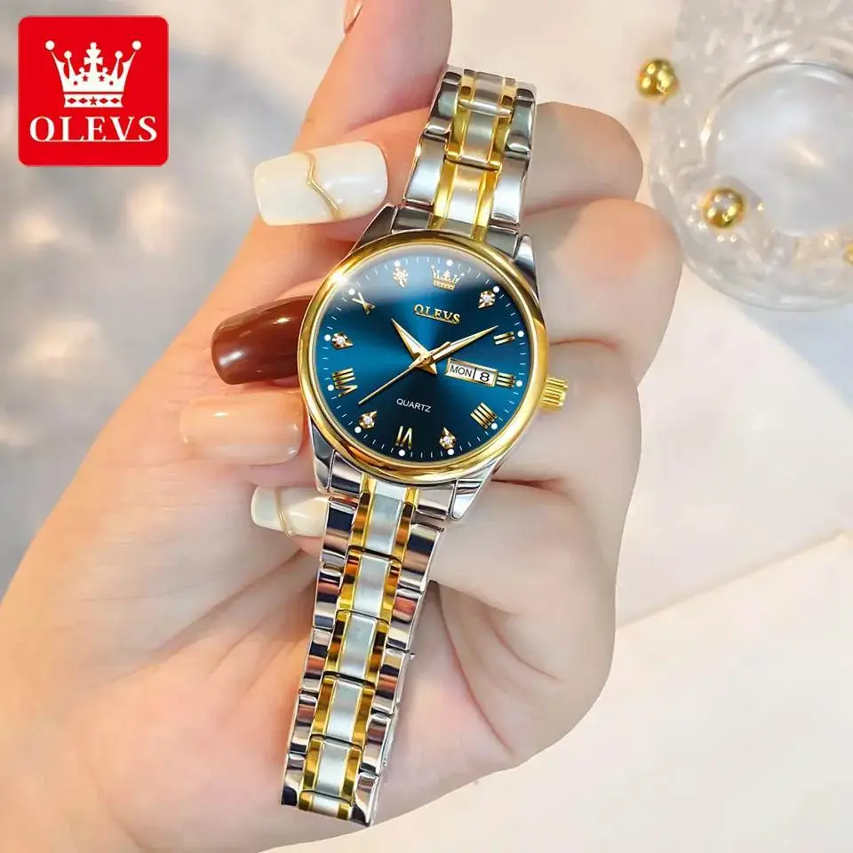 Olevs 5563 মেয়েদের রাউন্ড কোয়ার্টজ হাতঘড়ি – সিলভার ও ব্লু