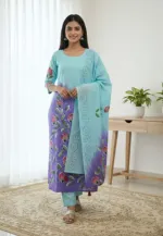ব্লক ও হ্যান্ড প্রিন্ট আনস্টিচড থ্রি পিস, টাসেল ওড়না