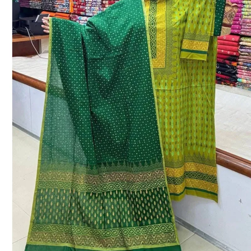 মেয়েদের কটন প্রিন্টেড থ্রি পিস (আনস্টিচড)