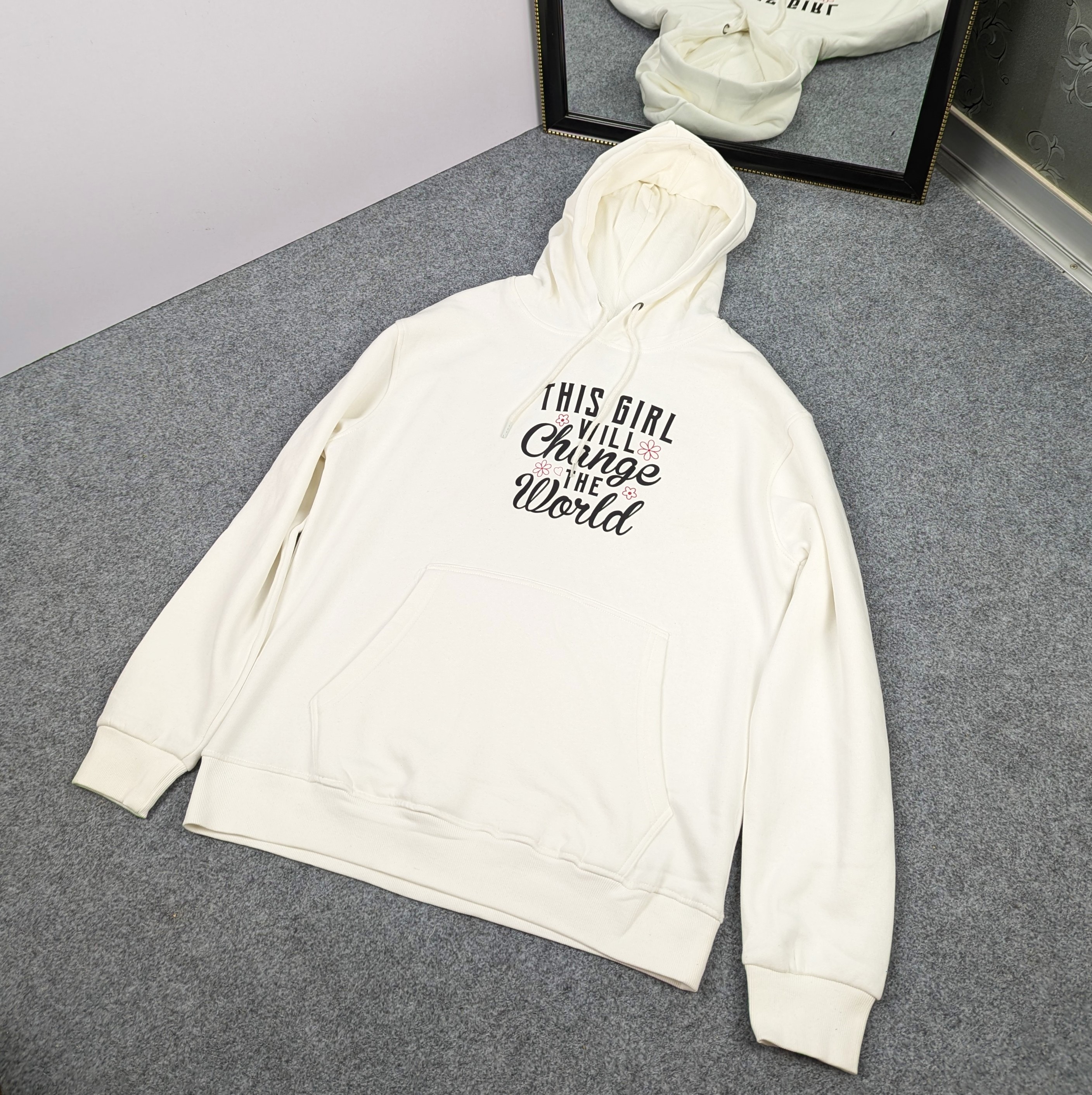 Premium Comfortable Printed Ladies Winter Hoodie ( White )