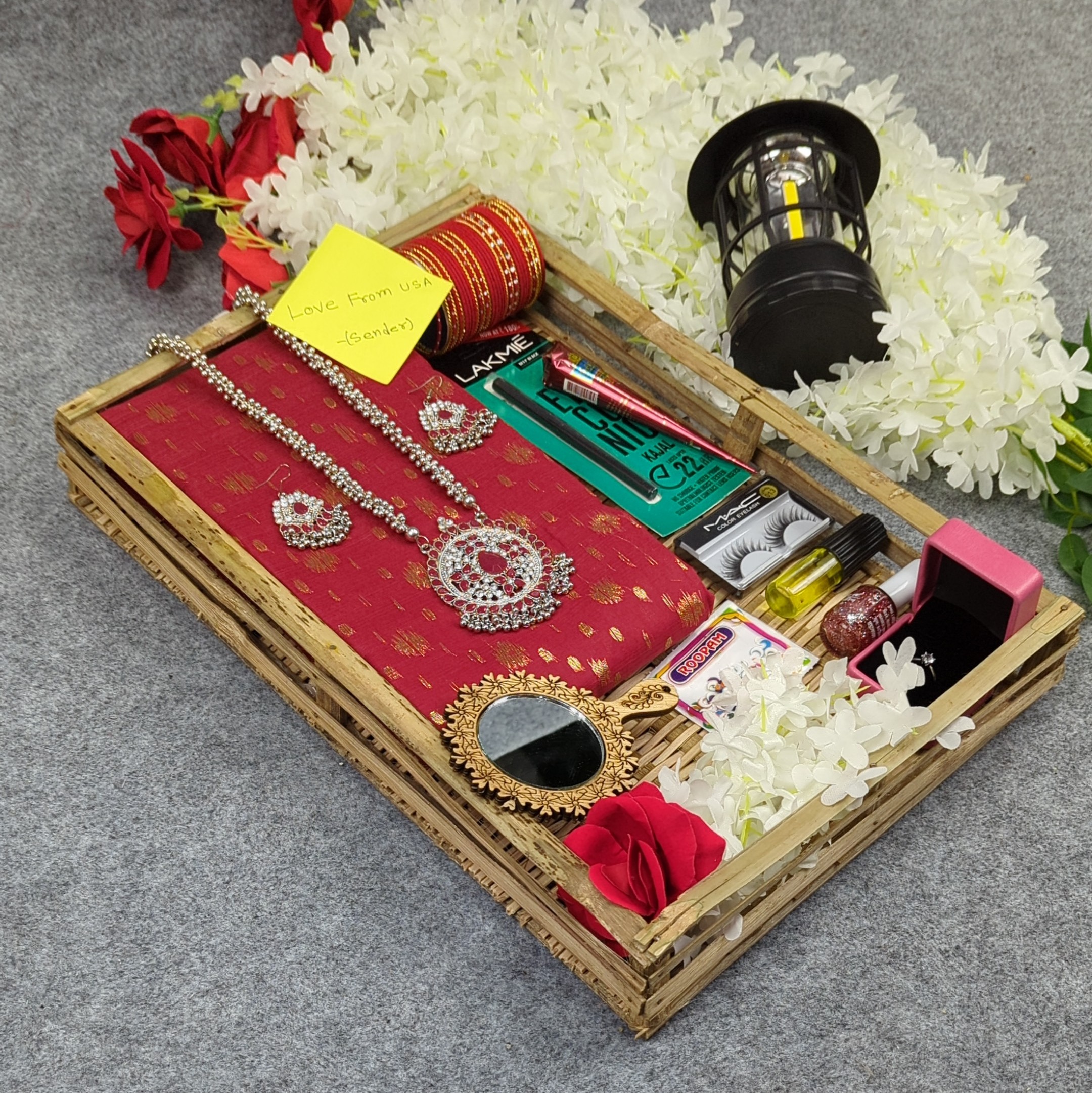 হাফ সিল্ক জামদানি শাড়ি কম্বো সেট - লাল