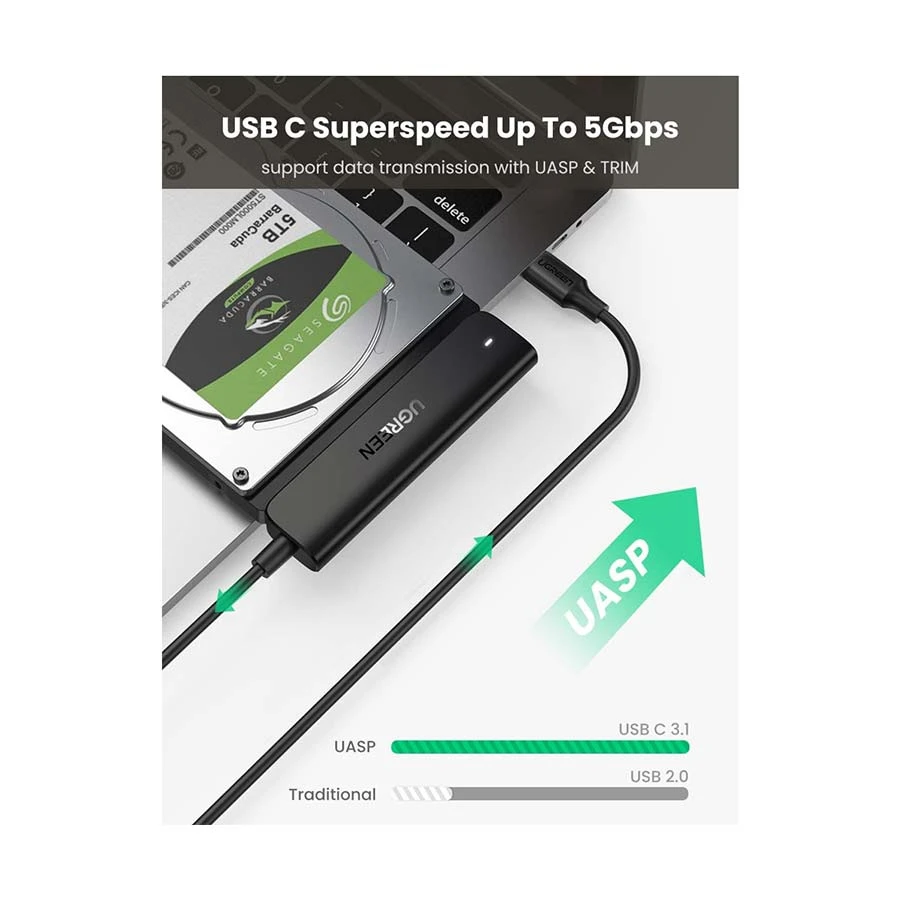 UGREEN CM321 (70610) Type-C Male to SATA Male Black Converter