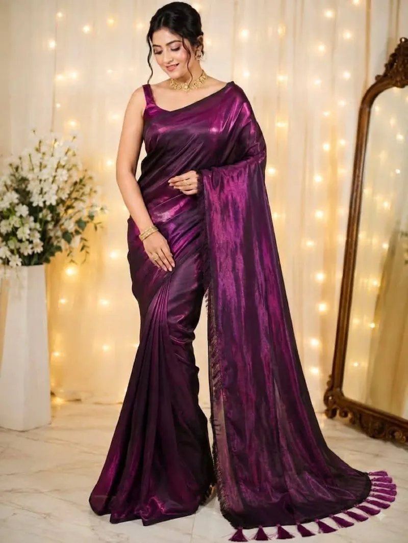 Shimmer Silk Saree with Running Blouse Piece for Parties