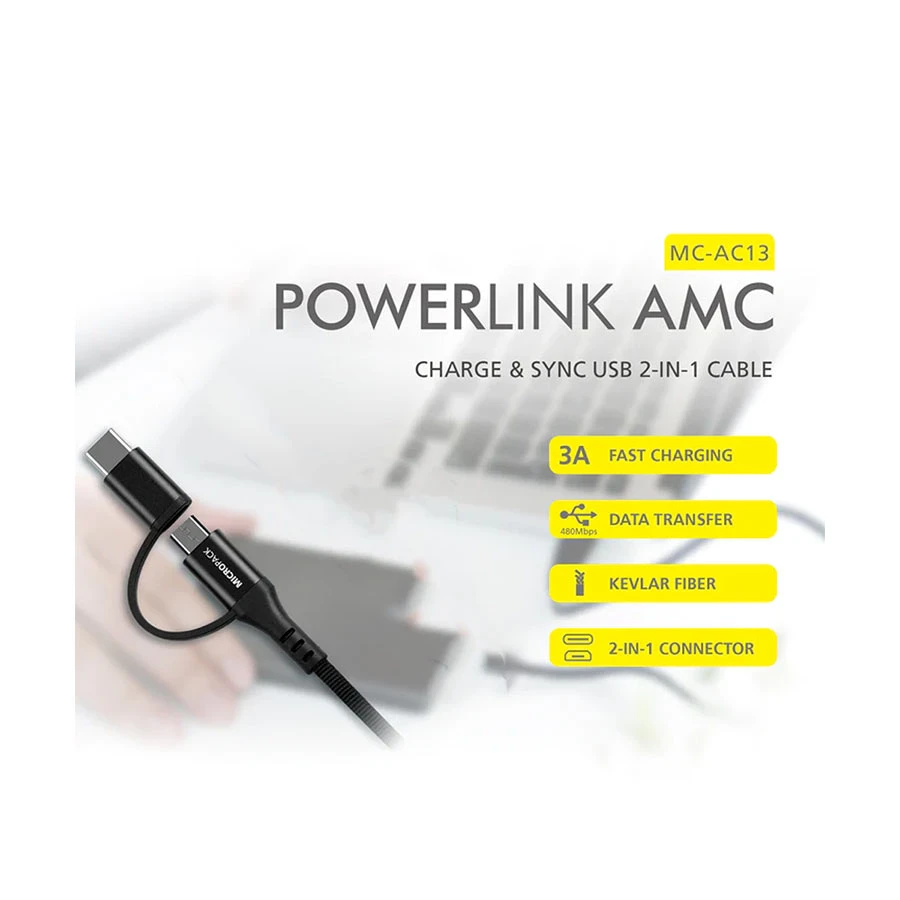 Micropack MC-AC13 USB to Type-C & Micro USB Cable 1.5 Meter Black