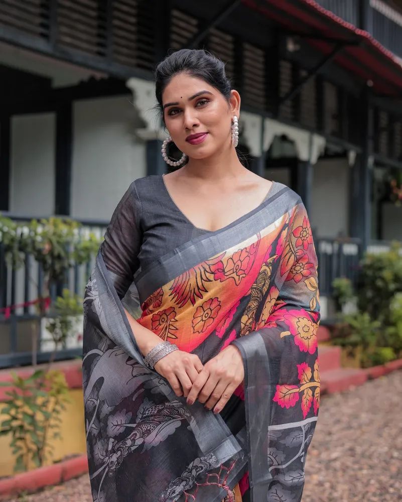 মডার্ন ডিজাইনের চান্দুরি সিল্ক ডিজিটাল প্রিন্ট শাড়ি, 6 রং