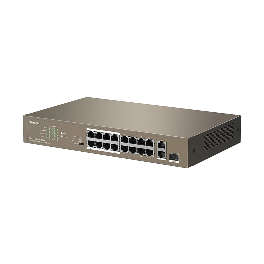 Tenda TEF1118P 19 Port Unmanaged PoE Switch with 16 PoE Ports & SFP