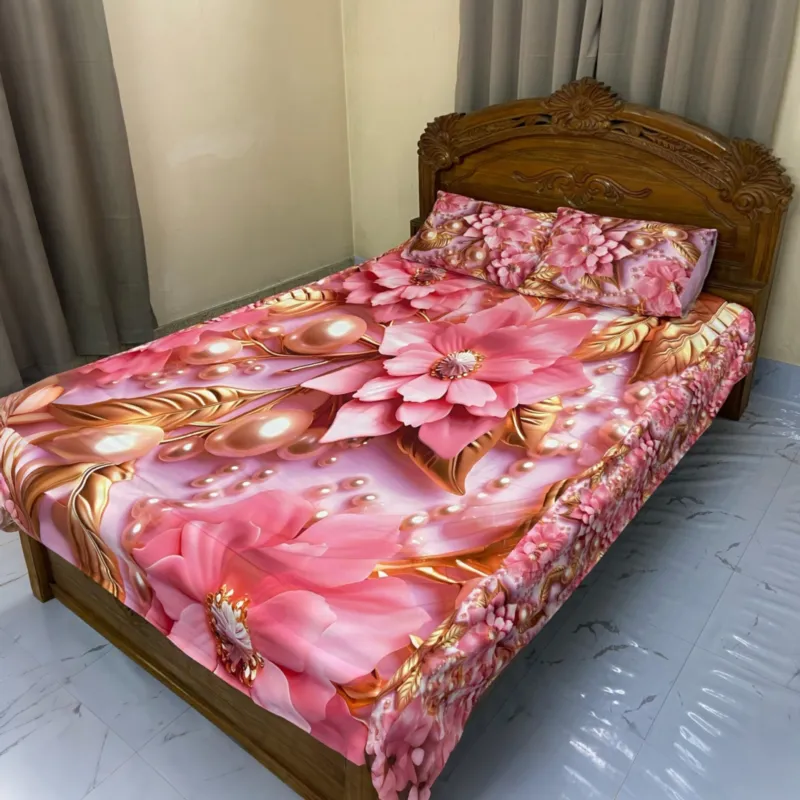 ভেলভেট 3D ডিজাইন বেড শিট সেট (4 পিস)