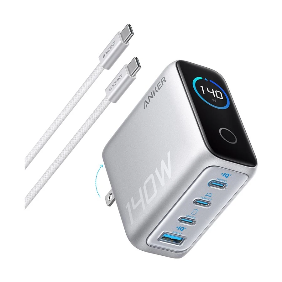 Anker B2697 140W GaN 4-Port Charger with USB-C Cable Silver (UK)
