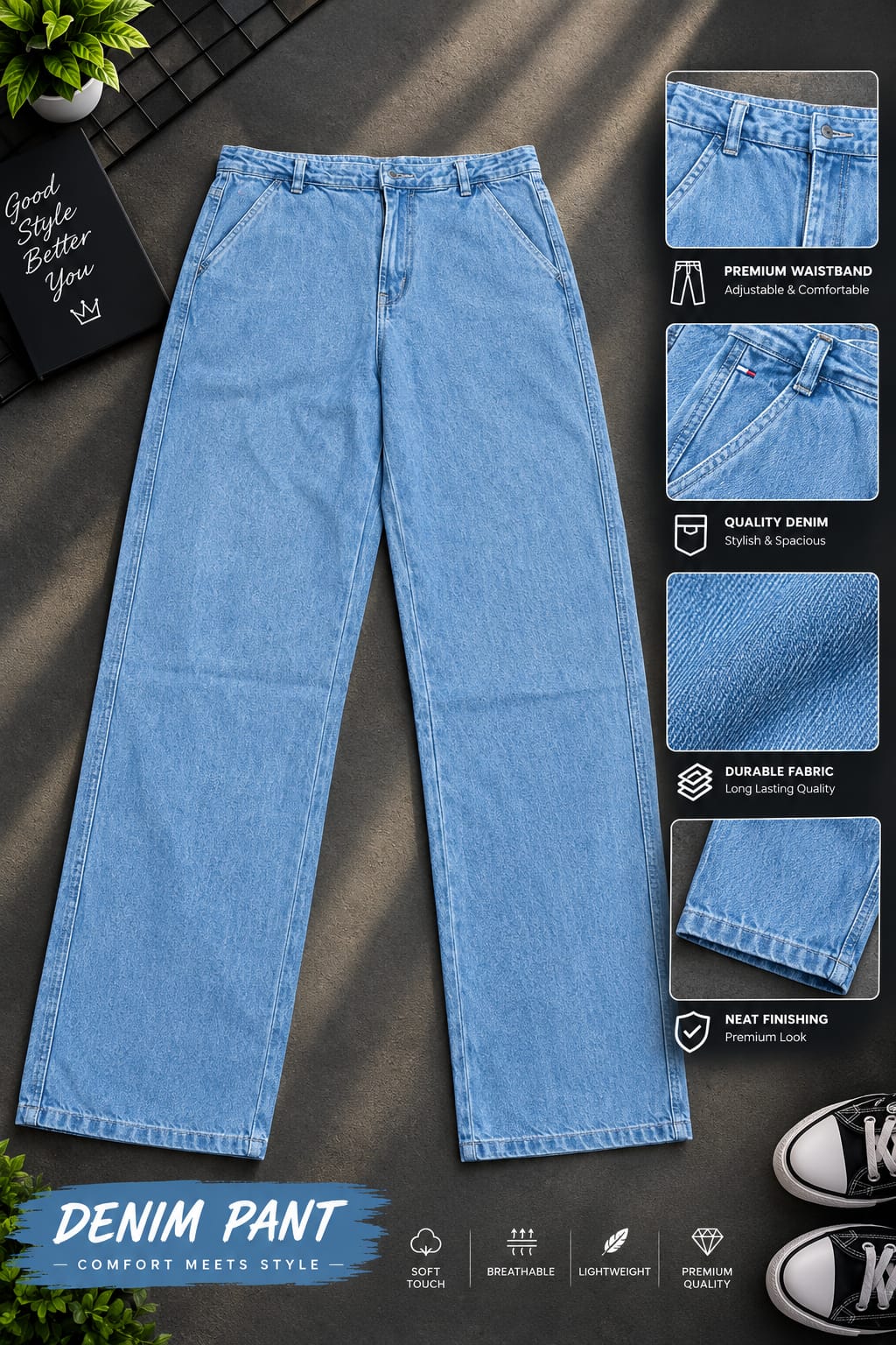 Men's Semi Baggy Cargo Denim Pant, Waist 28 to 36