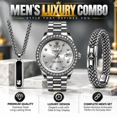 Men's Luxury 3-in-1 Combo Set - Watch, Chain & Bracelet
