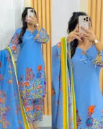 Readymade Micro Soft Digital Print Three Piece, Bindu Cotton Orna