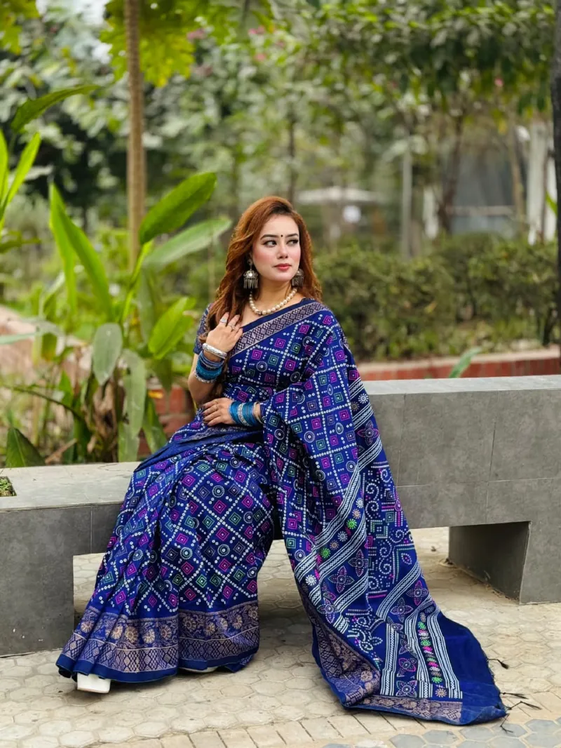 Dhupian Silk Screen Print Saree, 13 Haath, Separate Blouse