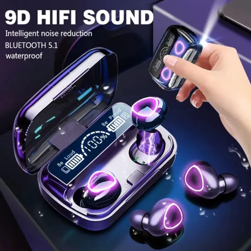 M10 TWS ট্রু ওয়্যারলেস ইয়ারবাডস, ব্লুটুথ 5.1, 2000mAh পাওয়ার ব্যাংক চার্জিং কেস