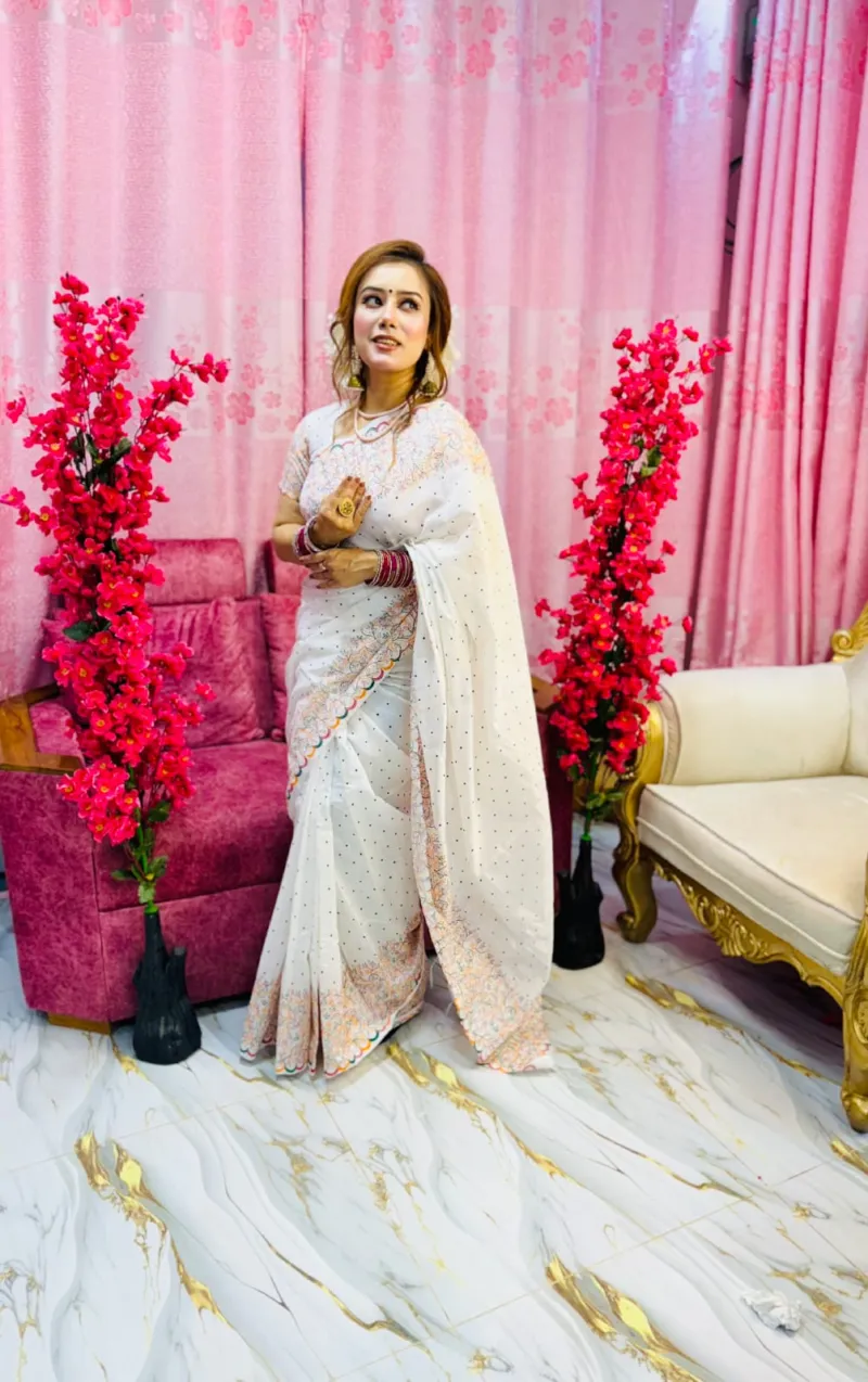 Women's Dhupian Silk Saree with 1 Yard Blouse Piece