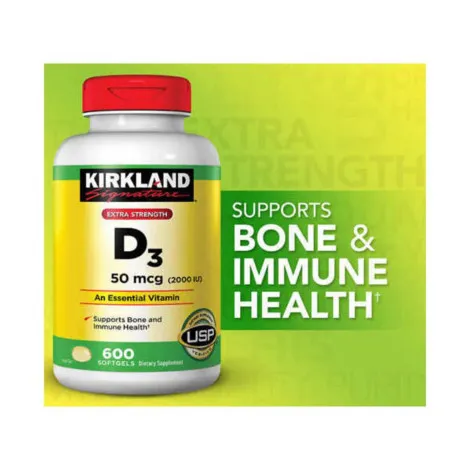 Kirkland Signature Extra Strength ভিটামিন D3 সাপ্লিমেন্ট 50 Mcg 2000 I.U. 600 সফটজেল