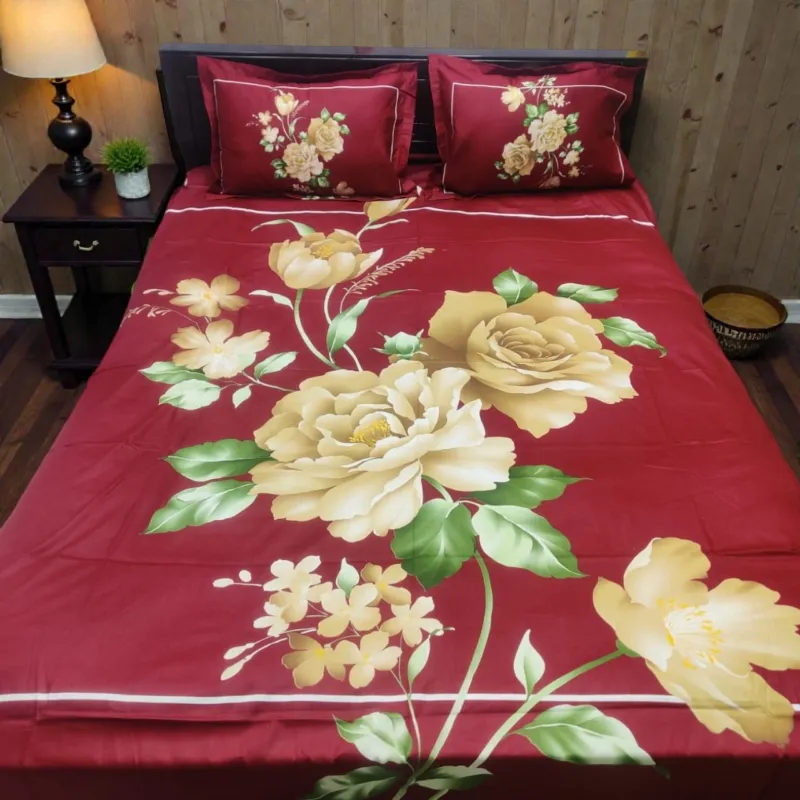 Panel Cotton Bedsheet 8 x 7 Feet with Stitched Pillow Covers