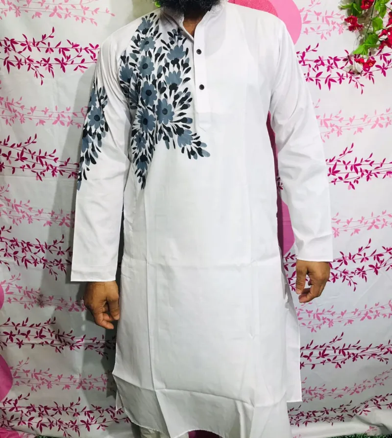 Men's Hand Print Panjabi in Dhupian Silk, 6 Colours