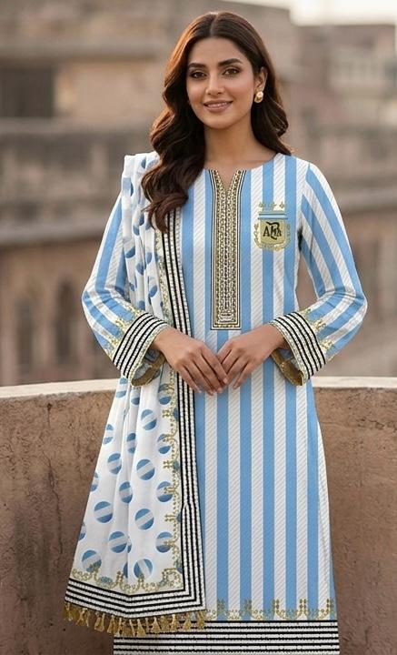 Unstitched Three Piece in Pure Cotton with Digital Print