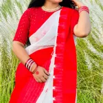 দুর্গাপূজার ট্র্যাডিশনাল লাল-সাদা কটন হ্যান্ডলুম শাড়ি