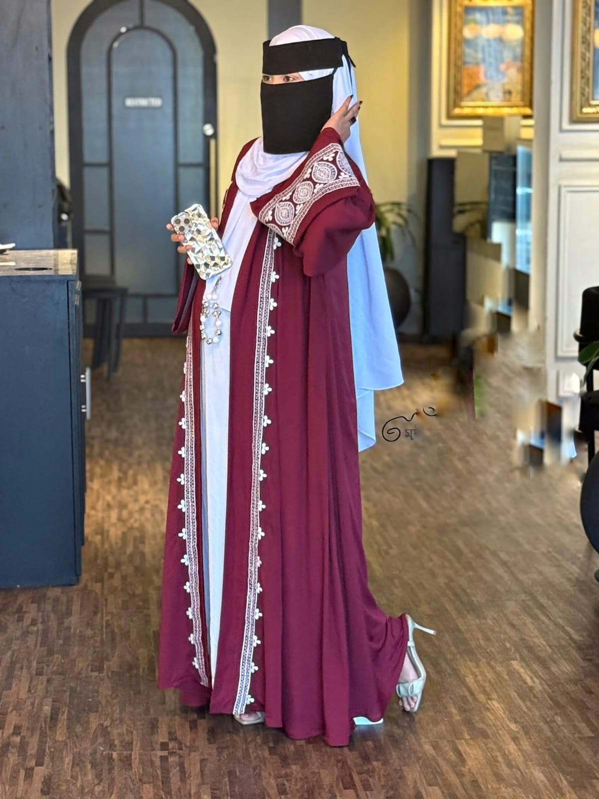 Embroidered Koti Abaya Set with 72/30 Inch Hijab, Body 36-46