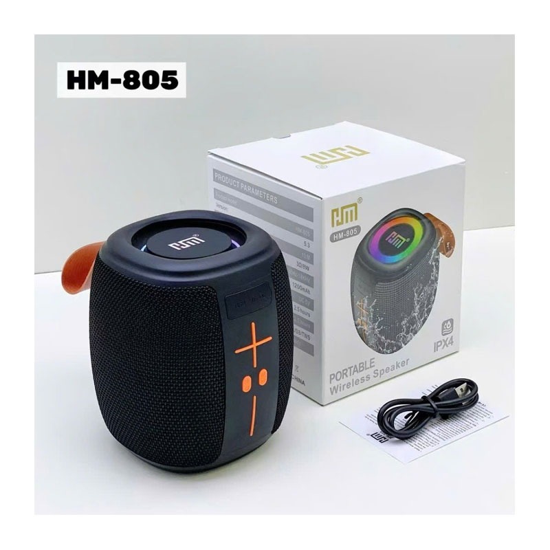 HM-805 পোর্টেবল ব্লুটুথ স্পিকার, RGB লাইটসহ (কালো)