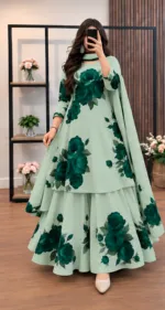 Micro Stitch Digital Print Three Piece with Chiffon Orna