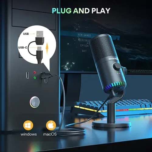 Maono DM30 RGB প্রোগ্রামেবল USB কনডেনসার মাইক্রোফোন – কালো