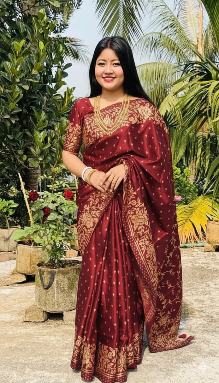 Silk Saree in Skin Print Design, Blouse Piece Included, 6 Colours