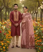 Couple Boutique Silk Saree and Panjabi Set, 13.5 Haath Saree