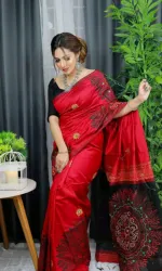 Women's Block Printed Dhupian Silk Saree, 6 Colour Choices