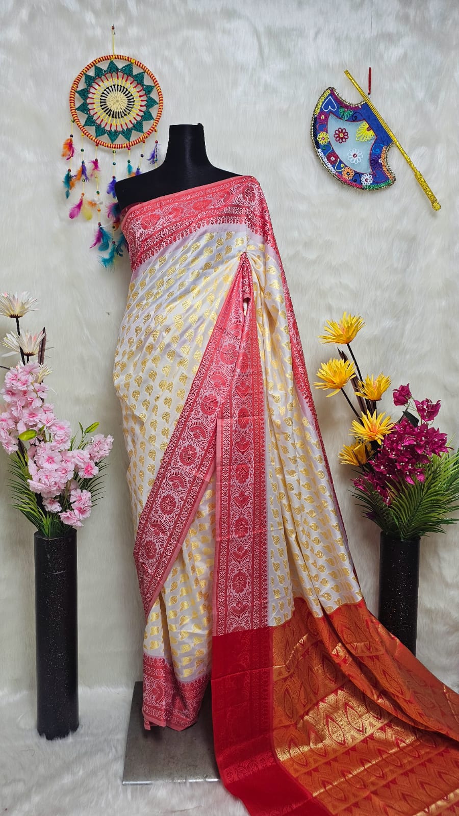 Half Silk Saree, 12 Haath, Without Blouse Piece, 3 Colours