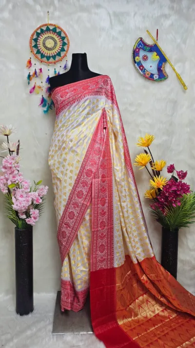 হাফ সিল্ক শাড়ি 12 হাত, ব্লাউজ পিস ছাড়া, 3 রং
