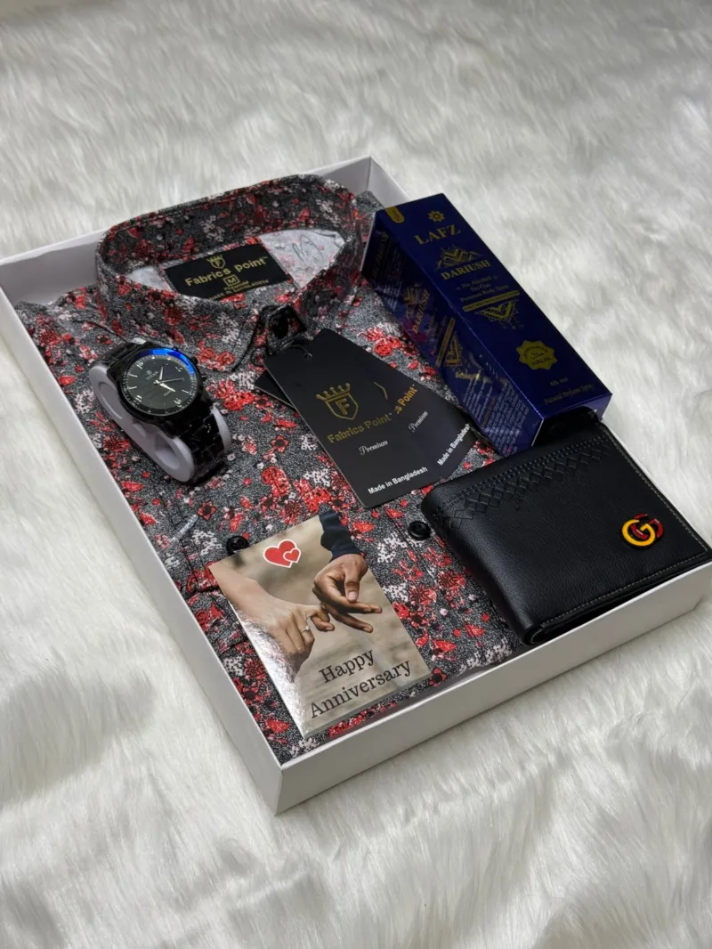 Men's Cotton Shirt, Watch and Perfume Gift Box Set, Sizes M to XL