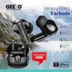 Geeoo T6 Pro হেভি বেস ওয়্যারলেস ইয়ারবাড – কালো