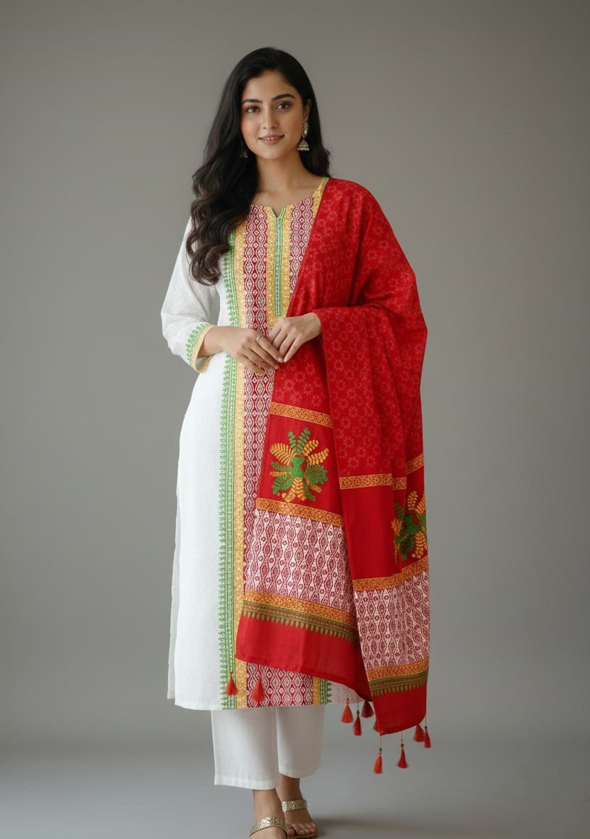 Women's Unstitched Cotton Voile Three Piece, Full Sleeve Kameez