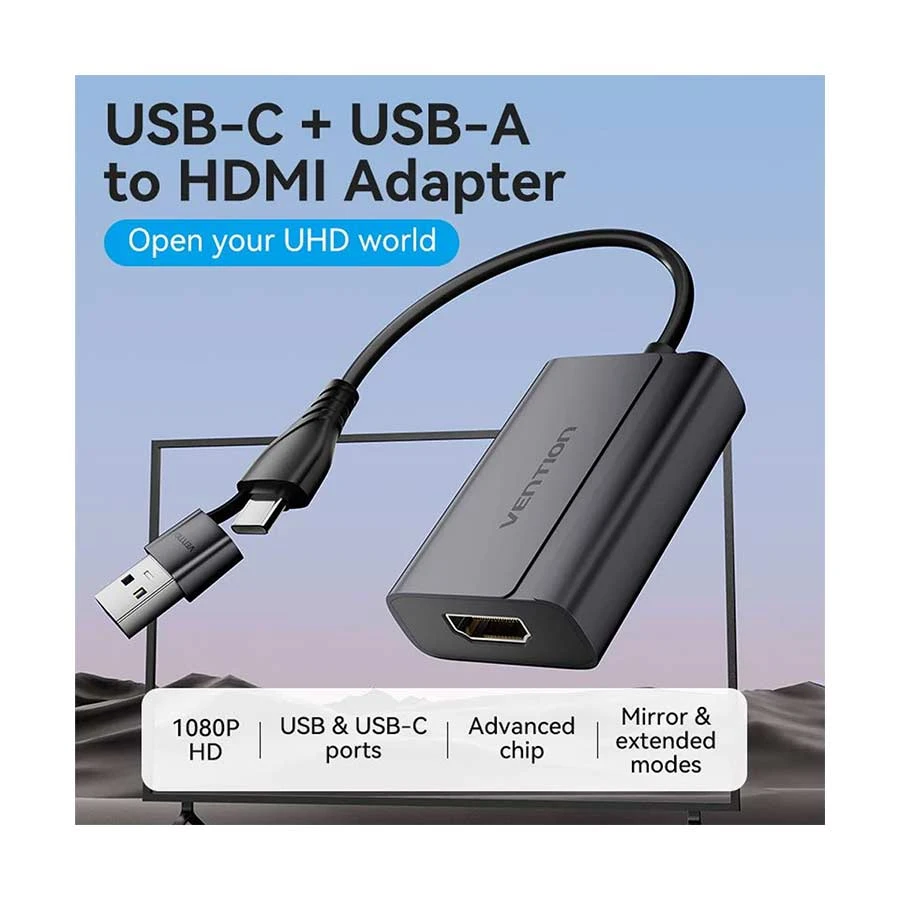 Vention ACYHB Type-C & USB to HDMI 1080p Converter 0.15m Gray