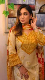প্রিন্টেড লিনেন কামিজ ও সালোয়ার থ্রি পিস, 6 রং