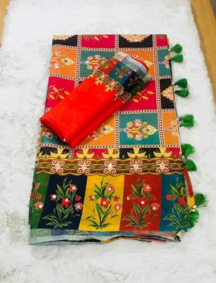 Chanduri Soft Silk Saree with Stone Work and Digital Print