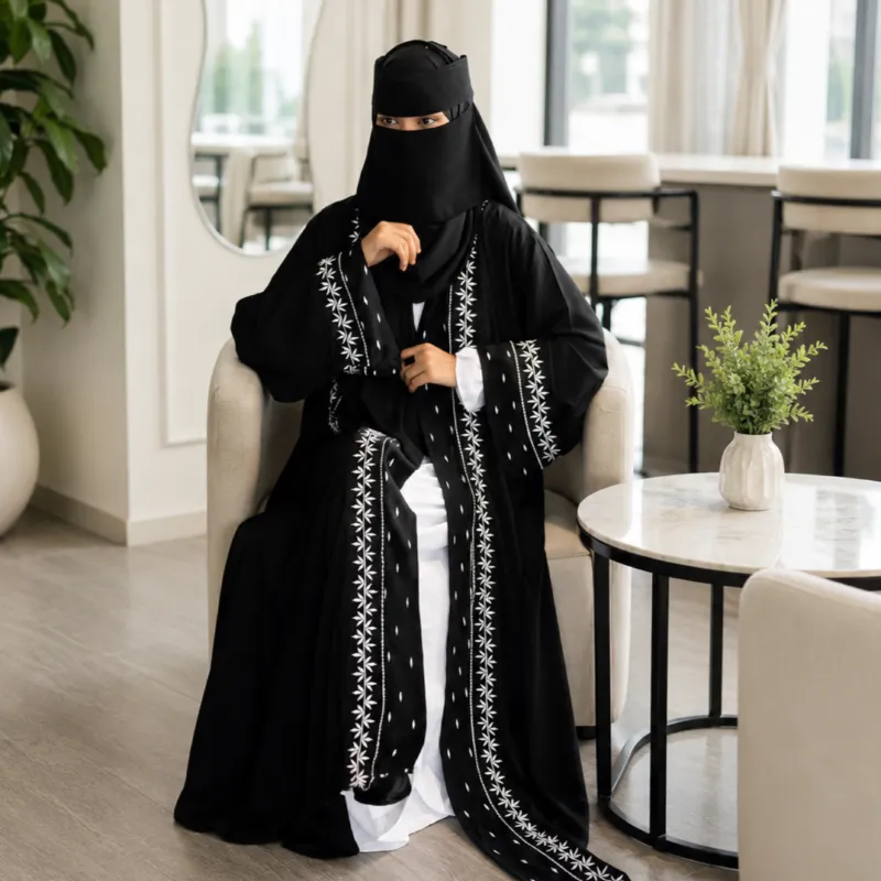 Rose Arabian এমব্রয়ডারি বোরকা 3 পিস সেট (কটি, ইনার ও হিজাব) – দুবাই ফেব্রিক