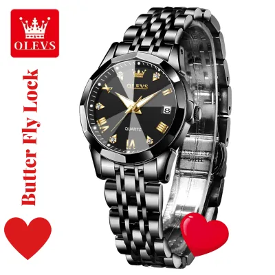 OLEVS 9931 মেয়েদের ঘড়ি, বাটারফ্লাই লক – ব্ল্যাক