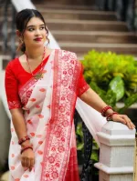 Chanderi Silk Digital Print Saree with Blouse Piece for Puja