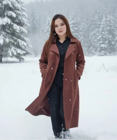 Women's Suede Leather Overcoat with Buttons and Side Pockets