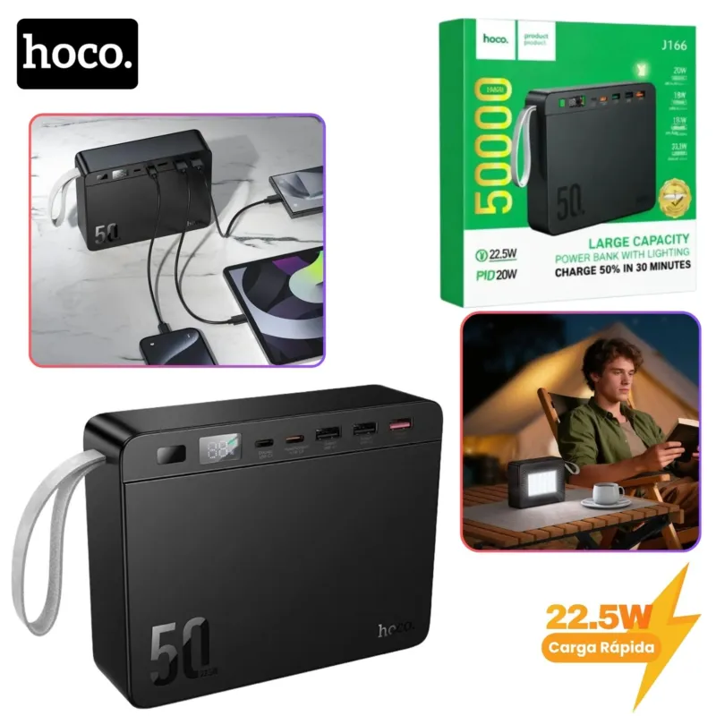 Hoco J166 Carretera 50000mAh পাওয়ার ব্যাংক, 22.5W ও PD 20W ফাস্ট চার্জিং